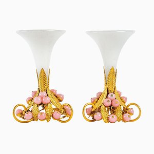 Kleine Opalglas Bouquetières, 2er Set