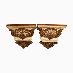 Antique Painted and Gilded Wood Brackets, Set of 2
