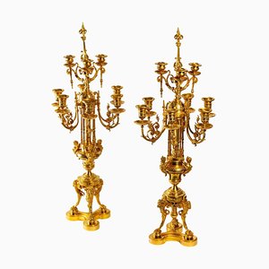 Napoleon III Kerzenständer aus vergoldeter Bronze, 2er Set