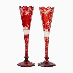 Bohemian Flute-Shaped Vases, Set of 2