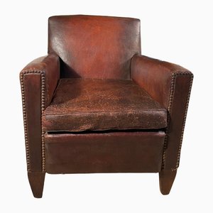 Antique French Club Chair in Leather, 1900
