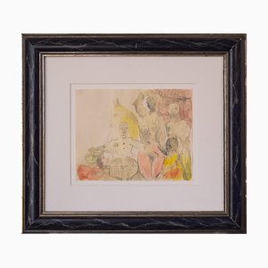 After James Ensor, Figures, Watercolor on Paper, Framed