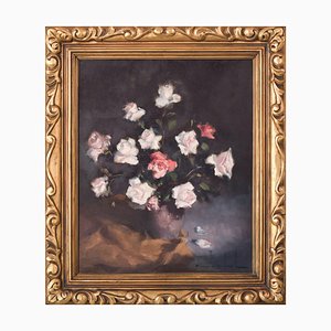 Rosendo Gonzalez Carbonell, Still Life with Roses, 20th-Century, Oil on Canvas, Framed