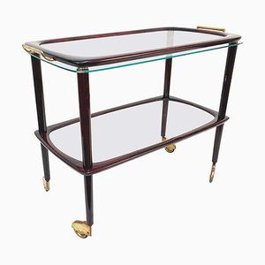 Mid-Century Italian Mahogany Bar Cart With Glass Serving Tray by Cesare Lacca for Fratelli Reguitti, 1950s