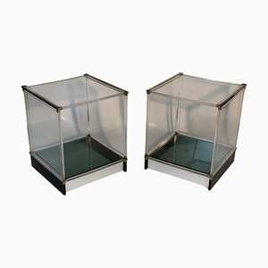 Tavolino o comodino Mid-Century in vetro acrilico e metallo, Italia, set di 2