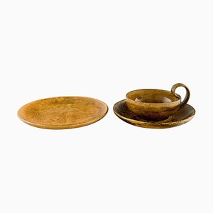 Antique Danish Egoist Tea Set in Glazed Stoneware from Kähler, Set of 3