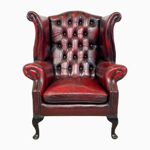 Vintage English Red Buttoned Wingback Armchair