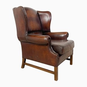 Vintage English Sheep Leather Wingback Armchair