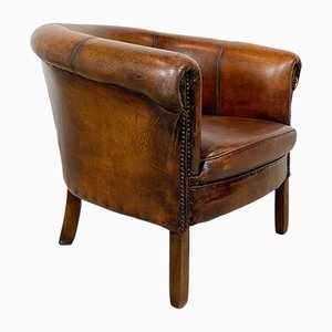 Vintage Dutch Sheep Leather Low Tub Club Chair