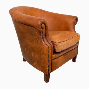 Vintage Dutch Sheep Leather Tub Club Chair