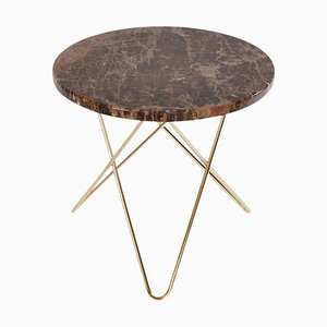 Mini Brown Marble and Brass Emperador O Side Table from Ox Denmarq