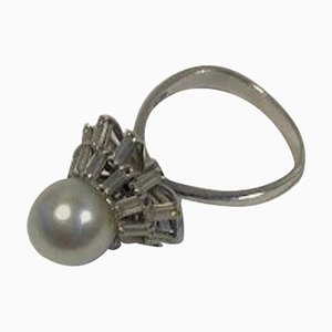 White Gold Ring with Pearl and Diamonds from Georg Jensen & Wendel