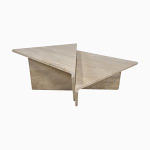 Up & Up Travertine Triangular Coffee Tables, 1970s, Set of 2