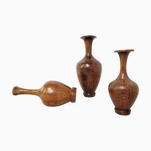 Vintage Wooden Vases by Maurice Bonami, 1970s, Set of 3
