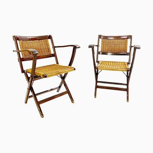 Mid-Century Italian Cane and Wood Foldable Armchairs, 1950s