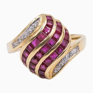 Vintage Gold Ring with Rubies and Diamonds, 1970s