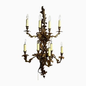 Large Louis XIV Style Brass Wall Lamp with 9 Arms