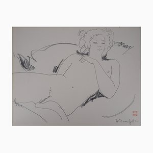 Alain Bonnefoit, mujer desnuda, dibujo original