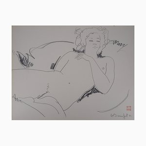 Alain Bonnefoit, Nude Woman, Original Drawing