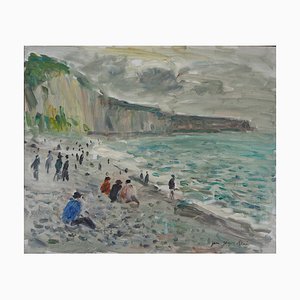 Jean-Jacques René, Beach and Cliffs at Fécamp, Oil on Canvas