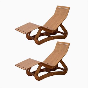 Wooden Chaise Lounges, 1970s, Set of 2
