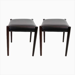 Sgabelli in palissandro e pelle nera di Danish Design, anni '60, set di 2