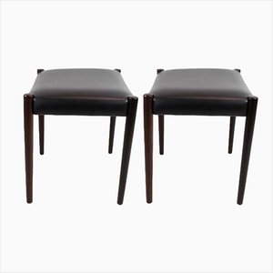 Stools in Rosewood with Black Leather of Danish Design, 1960s, Set of 2