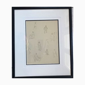 Albert Marquet, Study of Characters, Original Drawing, Framed