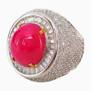 18kt Ring in Gold and Silver wtih Ruby & White Stones