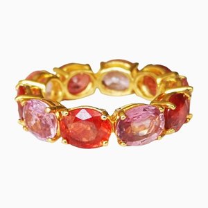 18k Yellow Gold Wedding Ring with Orange and Pink Sapphire