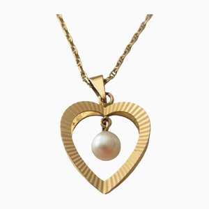 18 Karat Yellow Gold Chain and Pendant with Cultured Pearl, Set of 2