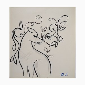 Marie Laurencin, perro sentado, dibujo a tinta