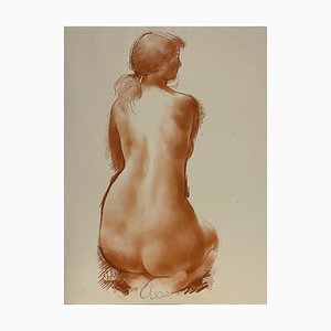 Antoniucci Volti, Nude Sitting, Drawing in Sanguine