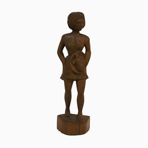 Jean-Marie de Saint-Nicolas, No. 22: Young Girl with a Hat, 1994, Carved Wood Sculpture