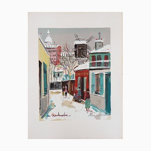 After Maurice Utrillo, Sacre Coeur Church and Moulin Under the Snow, Lithograph