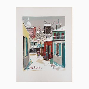 Nach Maurice Utrillo, Sacre Coeur Kirche und Moulin Under the Snow, Lithographie