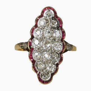 Vintage Marquise-Shaped Yellow and White Gold Ring