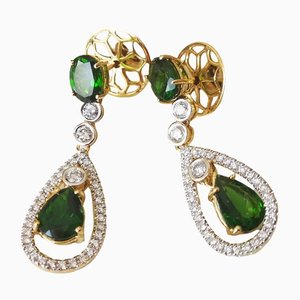 Yellow Gold & Diopside Earrings, Set of 2