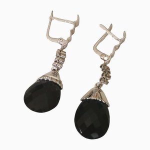 Onyx and Diamond Gold Earrings, Set of 2