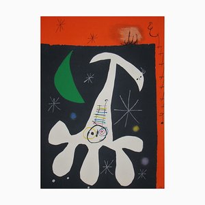 Nach Joan Miro, Figur und Vogel II, 1967, Schablone in Farben