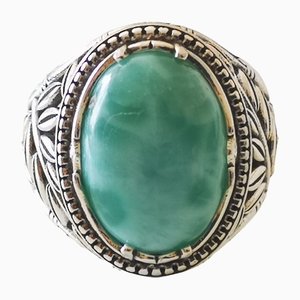 Silver Signet Ring with Larimar Cabochon