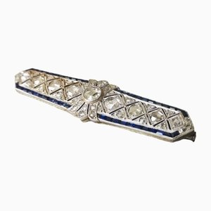Art Deco Brooch in Platinum & 18K White Gold with Sapphires and Diamonds