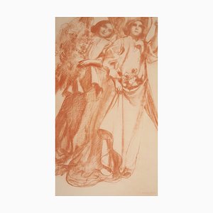 Maurice Denis, Deux Figures d'Anges Jetant des Fleurs, Début du 20ème Siècle, Lithographie Originale