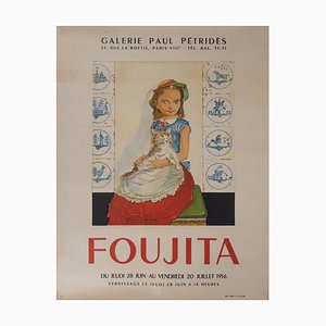 Léonard Tsuguharu Foujita, Jeune-fille avec un chat, 1956, Original Lithographie Poster