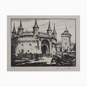 Henry Cheffers, Poland: Krakow. Le Rondel, Château, 1924, Woodcut