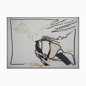 Régis Loisel, Jeune Fille Soufflant des Bulles, Dessin Original à l'Encre