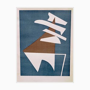 Alberto Magnelli, Composition Abstraite sur Fond Bleu, 1952, Lithographie Originale