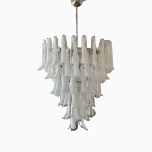 Lampadario grande in vetro di Murano bianco nello stile di Mazzega