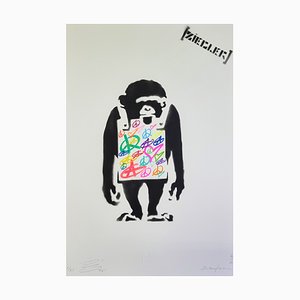 Ziegler T, Peace Love and Anarchy Monkey Sign, Stencil Painting on Paper