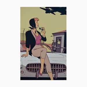 Philippe Berthet, Pin-Up en el coche con el avión despegando, serigrafía